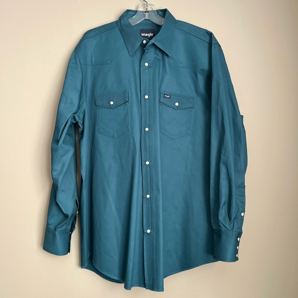 Wrangler Cowboy Rodeo Western Pearl Snap Shirt – Teal, 100% Cotton, Men’s 2XLT